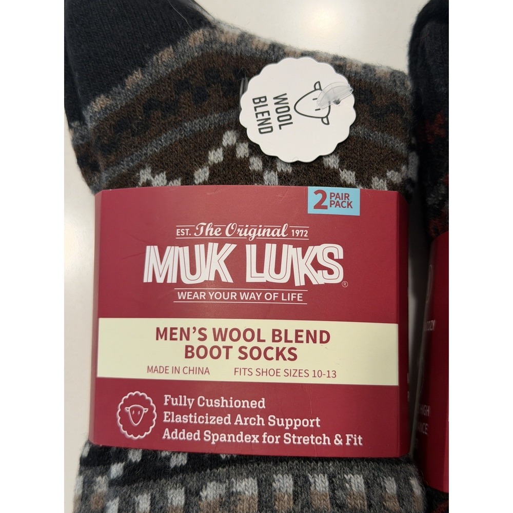 Muk Luks Mens Wool Blend Boot Socks 2-Pack Shoe Size 10-13 NWT Geometric Thermal - Picture 7 of 7